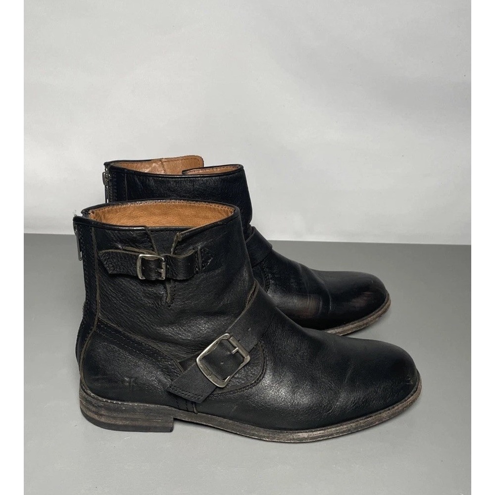 Frye Tyler Engineer Black Leather Ankle Boots size 9B